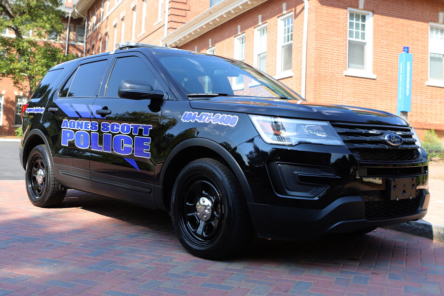A public safety vehicle parked on campus.