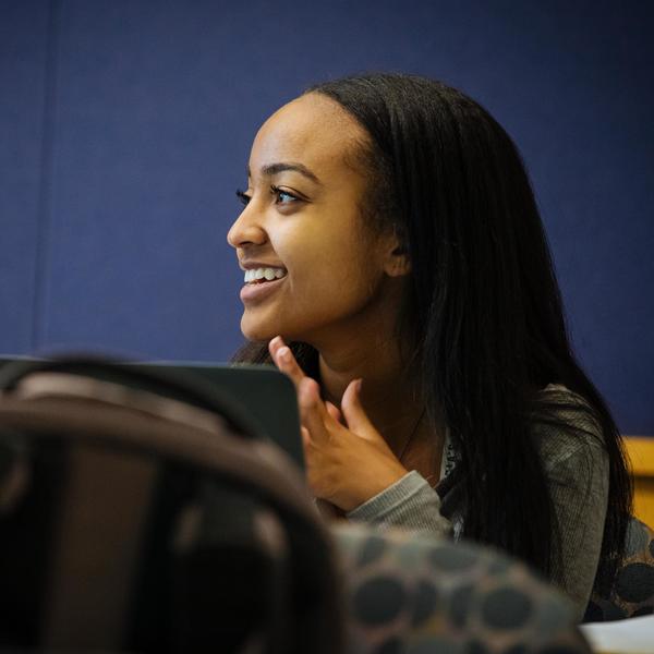 Happy student listening