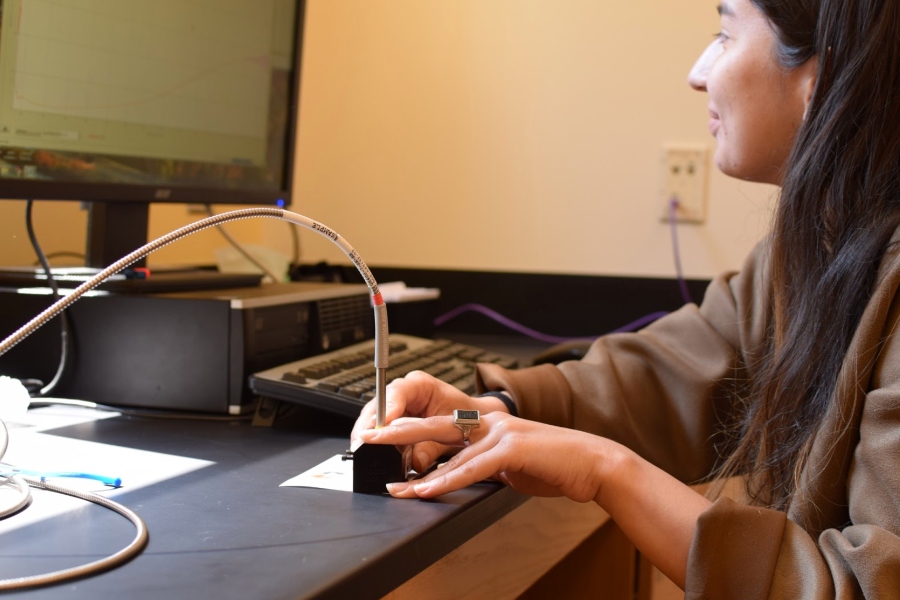 STEM student researching  at computer 