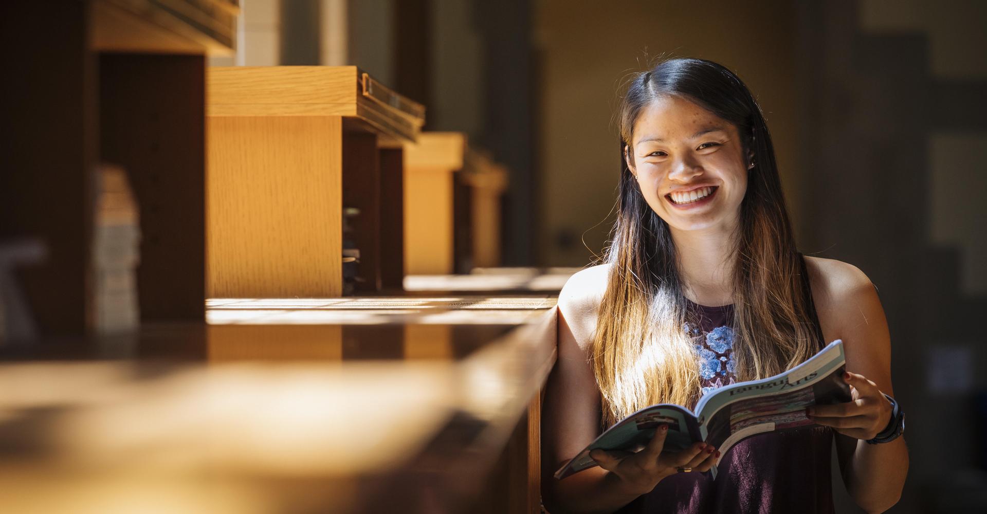 student in library 