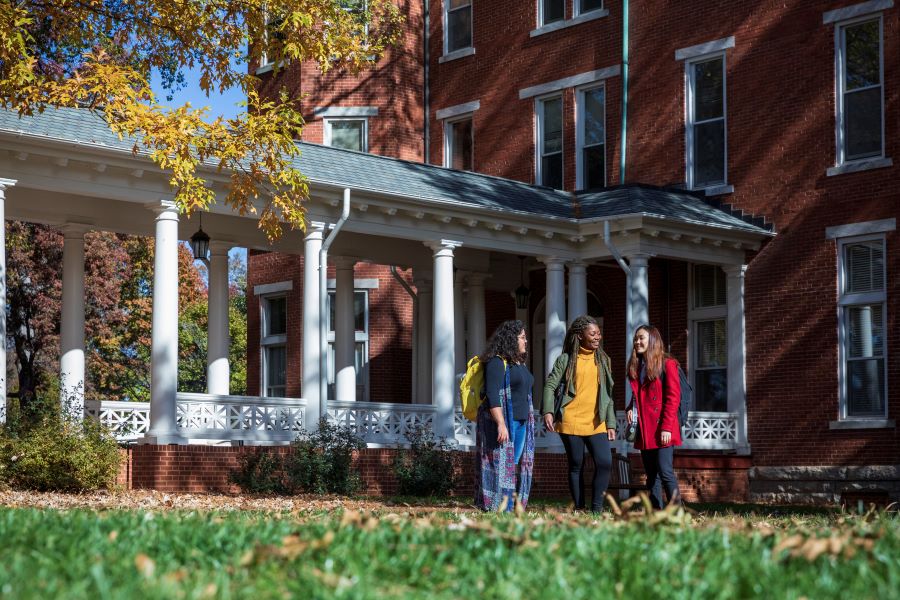 Photo of students in front of Rebekah Hall