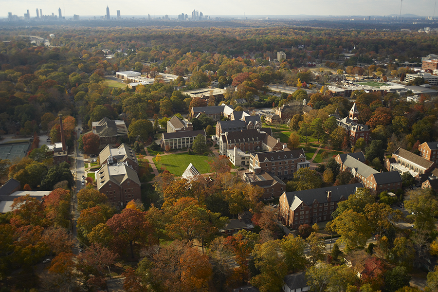 An overhead view of Agnes Scott's campus, which is available to visit and tour.