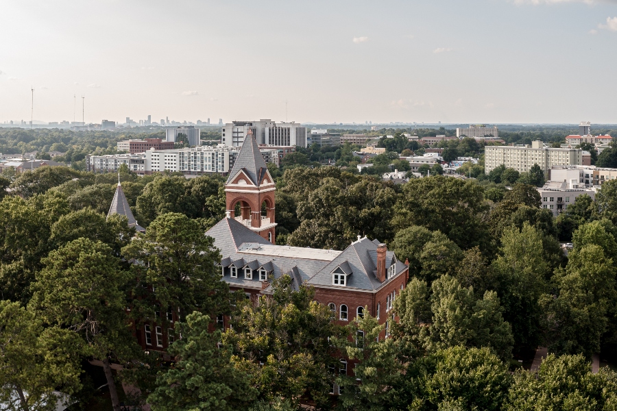 A skyline view of Decatur, Georgia beyond Agnes Scott College