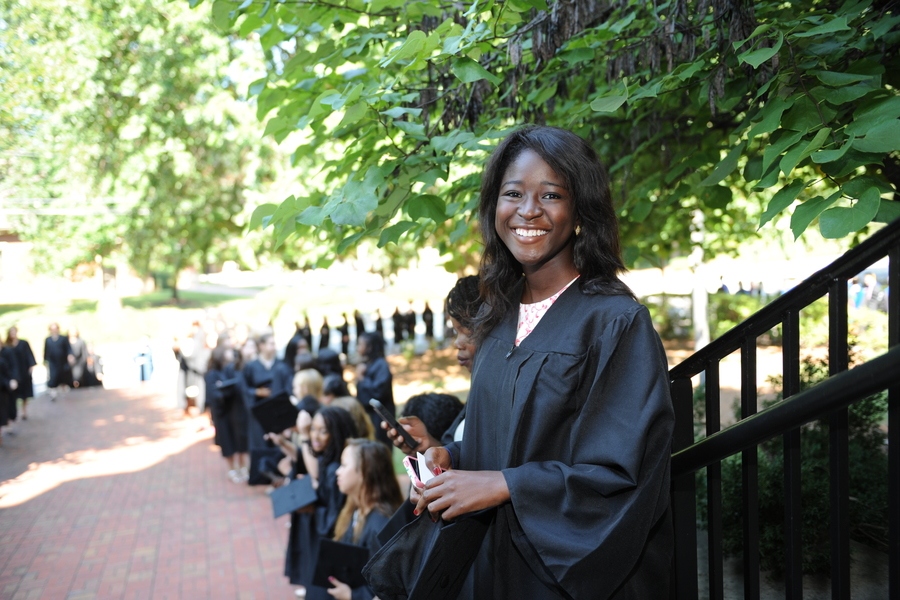 A student is receives their cap during the Senior Investiture ceremony.