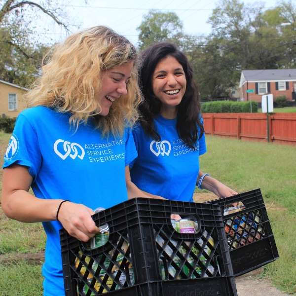 Students participating in community service.