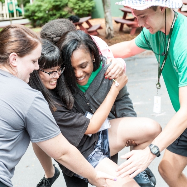 Students doing a team building activity
