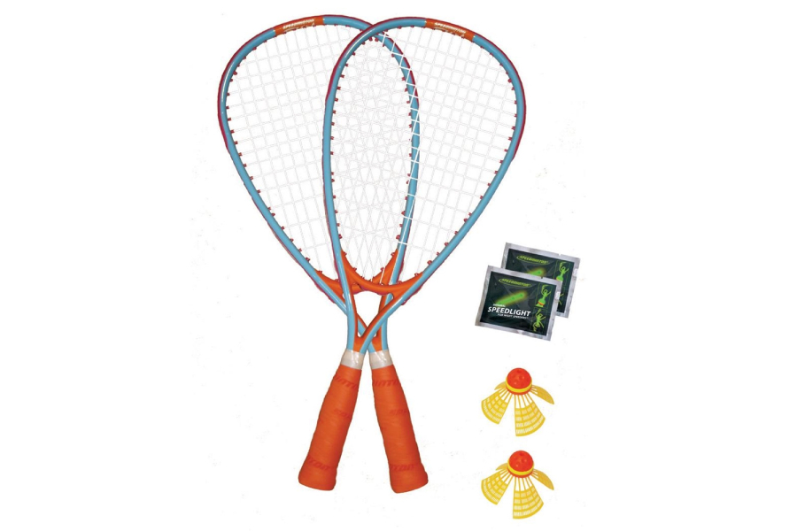 two speedminton rackets and birdies